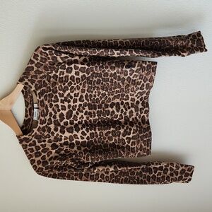 Good American Leopard animal print crop top long sleeve brown Sz S soft comfy